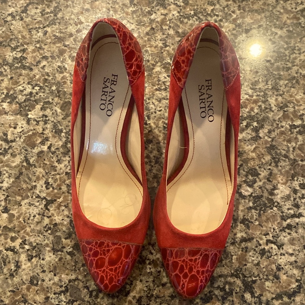 Red suede and leather Franco Sarto pumps
